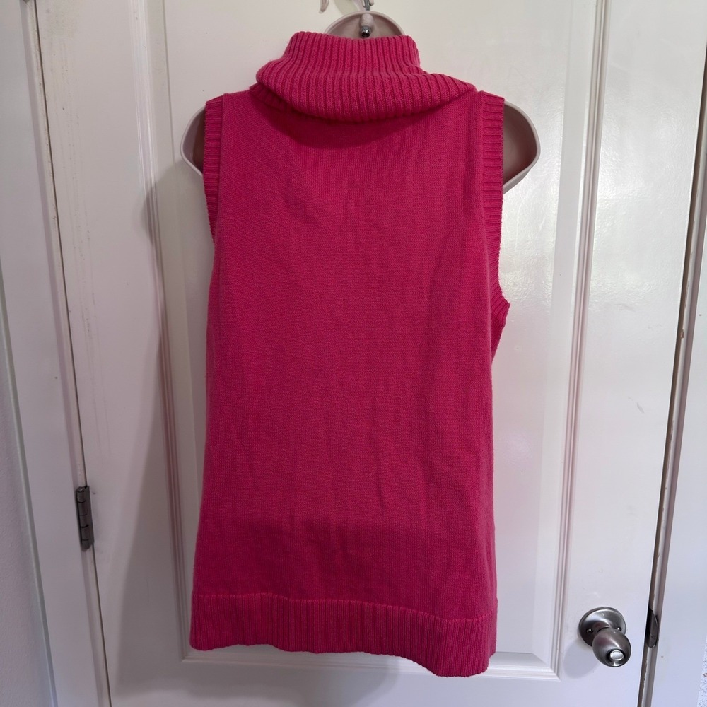 Talbots Small Pink Sleeveless Sweater Tunic Cowl Neck Gold Button Side Cotton